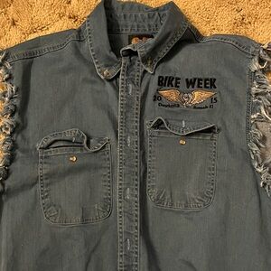 Men's Distressed Denim Shirt Jacket -Bike week Daytona Beach 2015